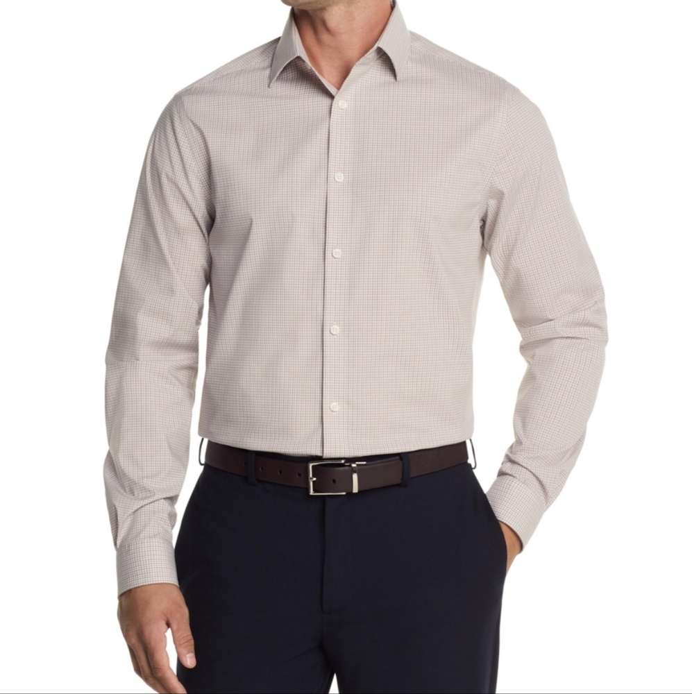 Michael Kors Men's Classic Light Brown Beige Dress Shirt Longsleeve Size 17